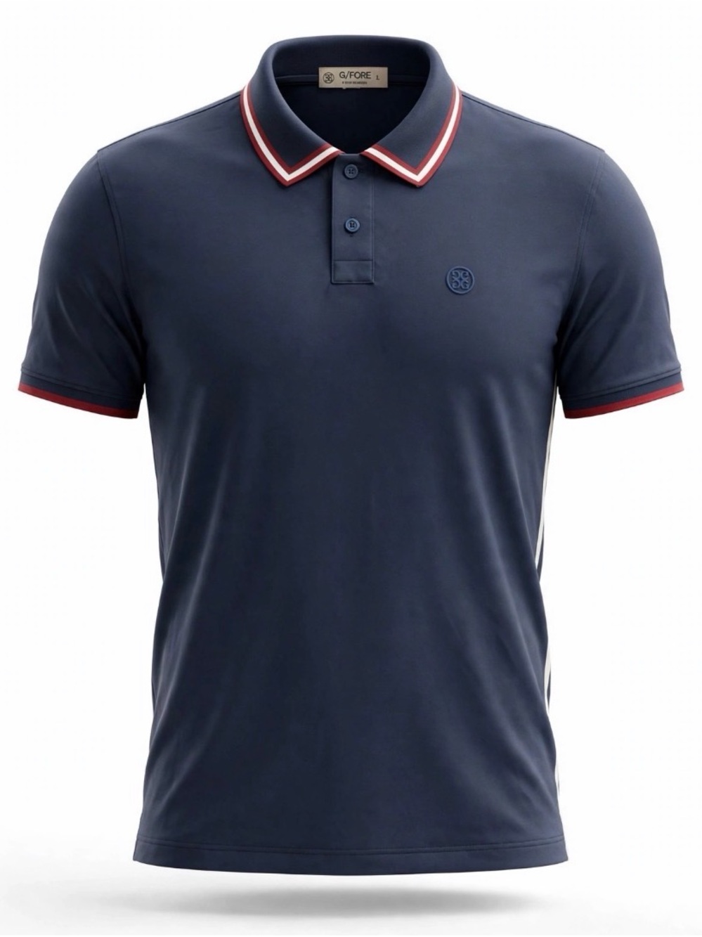 G/FORE Mens L Navy Golf Polo Shirt Tux Tipped Collar Striped Cuff Performance